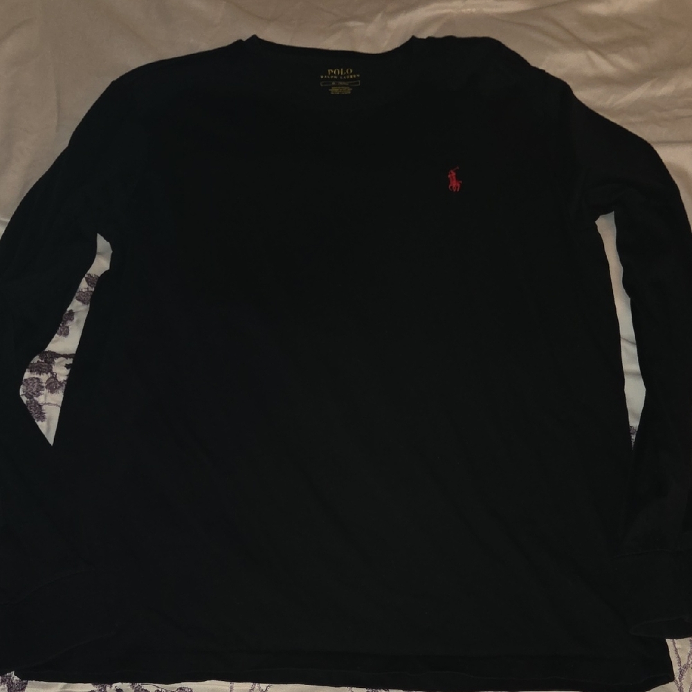 Polo by Ralph Lauren Men's Black Long Sleeve Tee with Red Logo